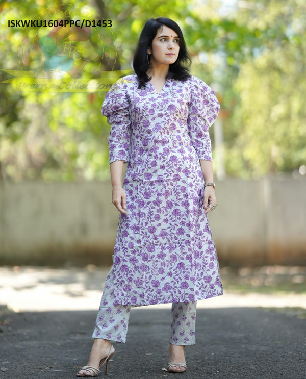 Floral Printed Cotton Kurti With Pant-ISKWKU1604PPC/D1453