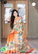 Kalamkari Hand Printed Zari Tussar Silk Saree With Blouse-ISKWSR16047413