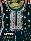 Embroidered Georgette Pleated Gown With Dupatta-ISKWGN0105NP1996