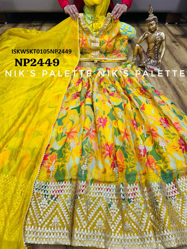 Digital Printed Organza Skirt With Crop Top And Organza Dupatta-ISKWSKT0105NP2449