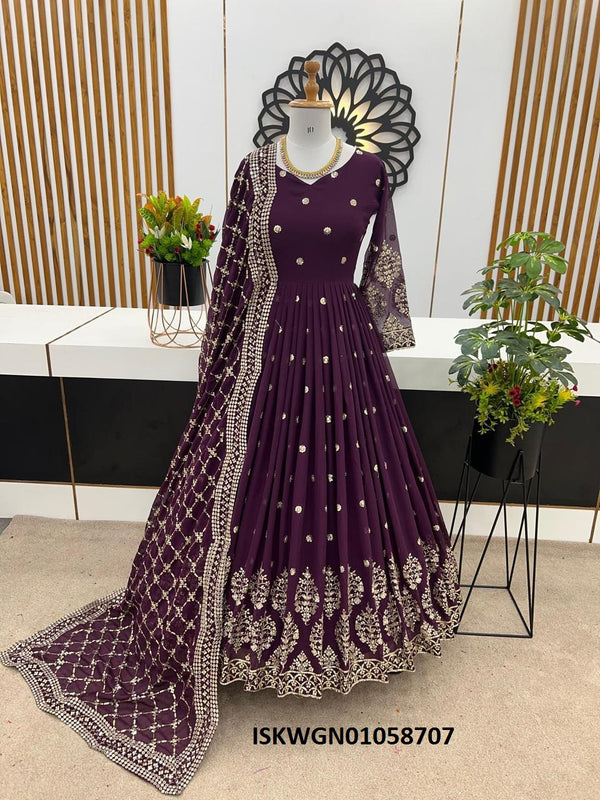 Embroidered Georgette Gown With Dupatta-ISKWGN01058707