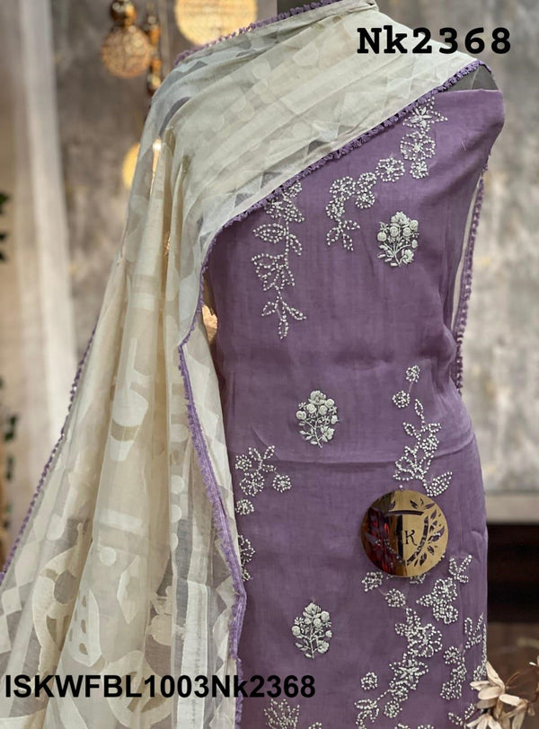 Embroidered Handloom Cotton Kurti With Cotton Bottom And Banarasi Weaving Dupatta-ISKWFBL1003Nk2368