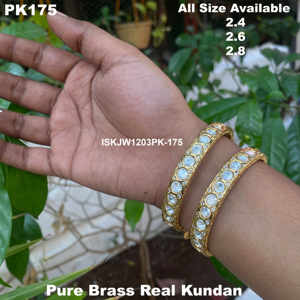 Pure Brass Real Kundan Bangles-ISKJW1203PK-175