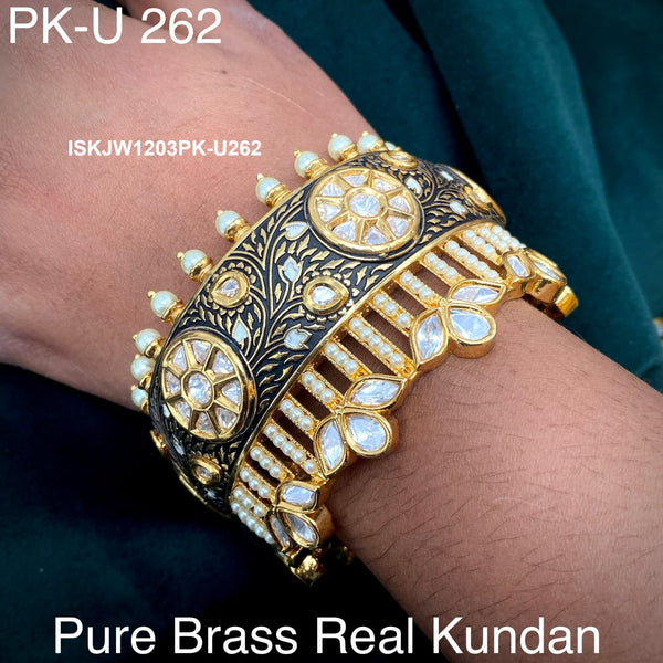 Pure Brass Real Kundan Bangles-ISKJW1203PK-U262