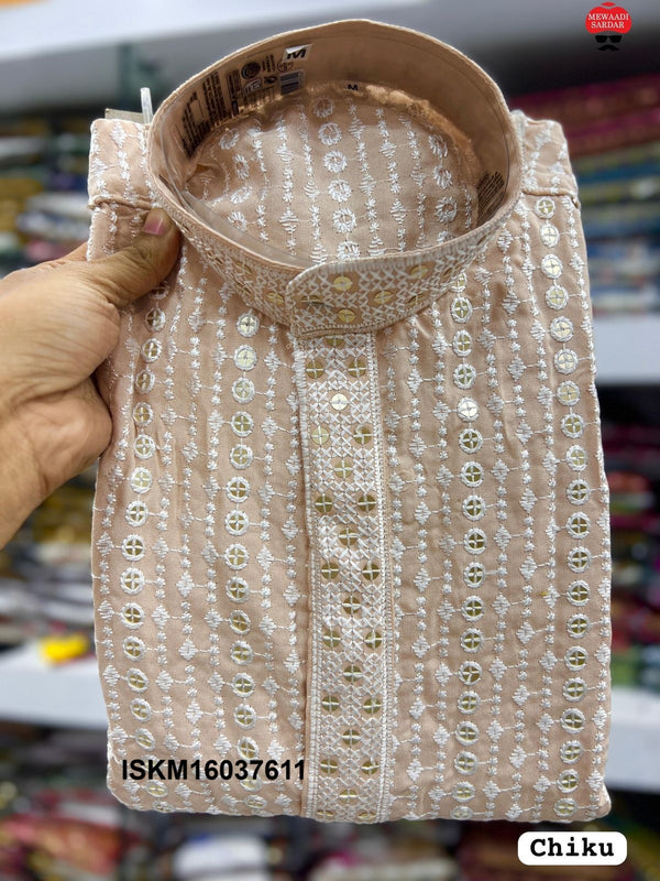 Men's Sequined Rayon Kurta With Cotton Pajama-ISKM16037611