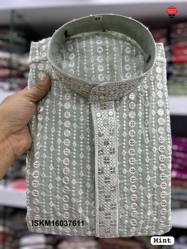 Men's Sequined Rayon Kurta With Cotton Pajama-ISKM16037611