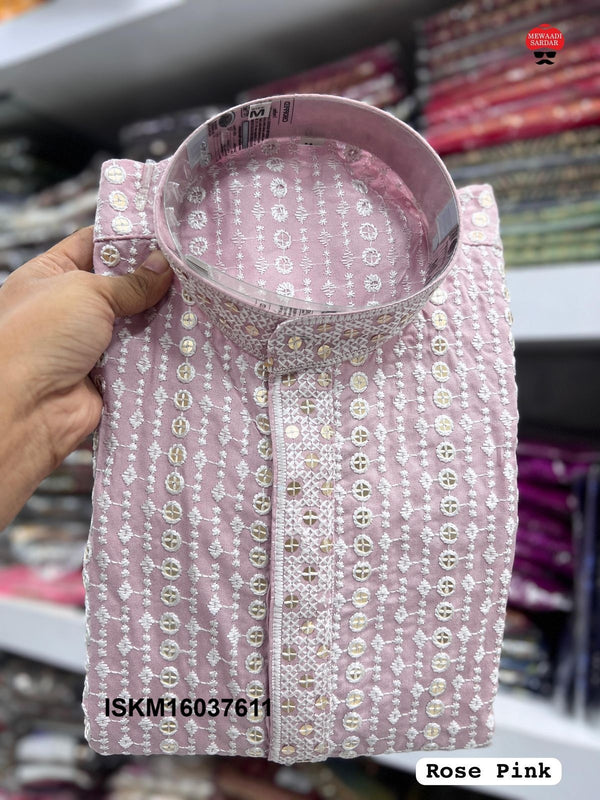 Men's Sequined Rayon Kurta With Cotton Pajama-ISKM16037611