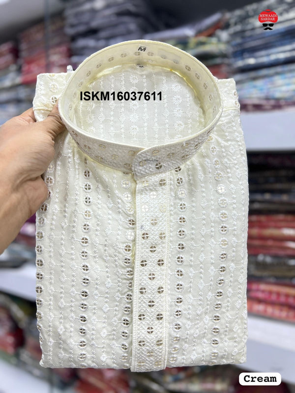 Men's Sequined Rayon Kurta With Cotton Pajama-ISKM16037611