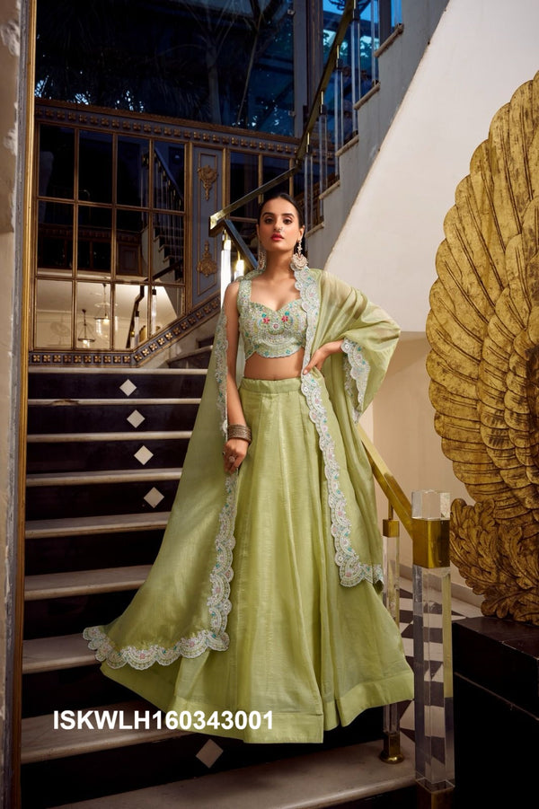 Embroidered Organza Lehenga With Blouse And Dupatta-ISKWLH160343001