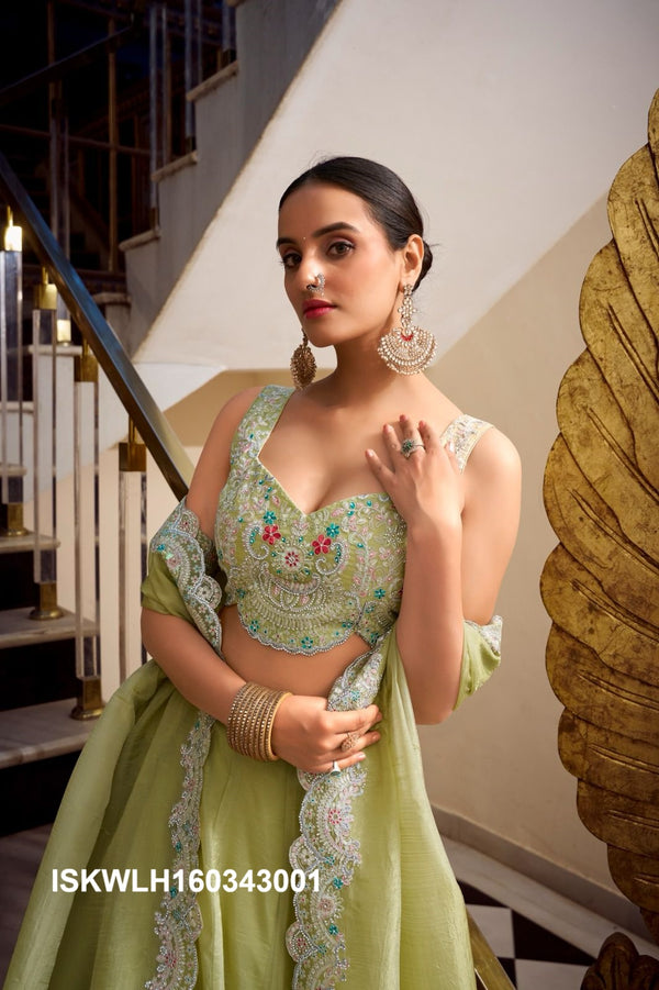 Embroidered Organza Lehenga With Blouse And Dupatta-ISKWLH160343001