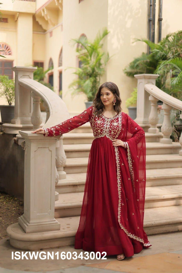 Embroidered Georgette Gown With Dupatta-ISKWGN160343002