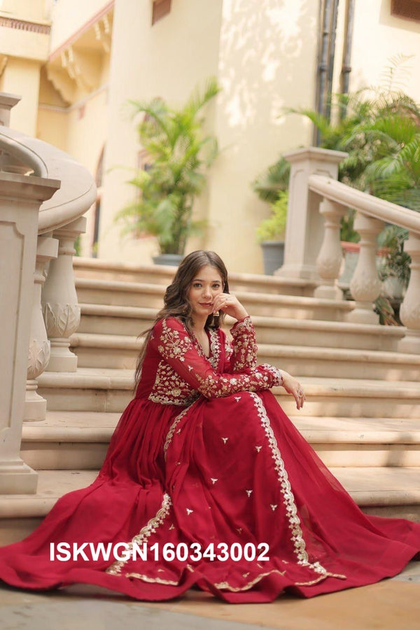 Embroidered Georgette Gown With Dupatta-ISKWGN160343002