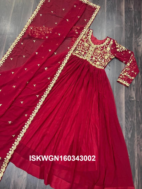 Embroidered Georgette Gown With Dupatta-ISKWGN160343002