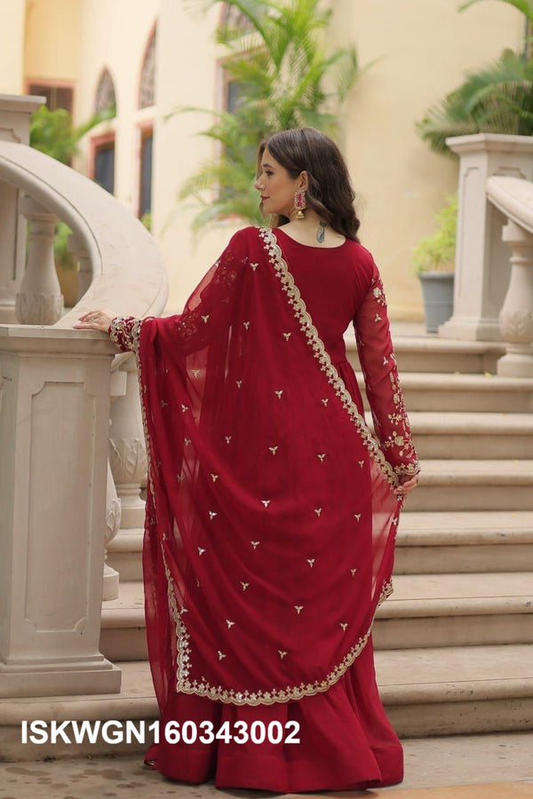 Embroidered Georgette Gown With Dupatta-ISKWGN160343002