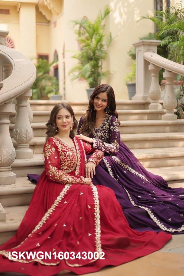 Embroidered Georgette Gown With Dupatta-ISKWGN160343002