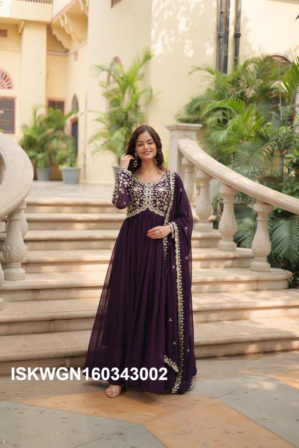 Embroidered Georgette Gown With Dupatta-ISKWGN160343002