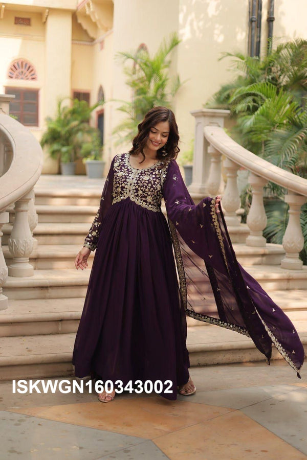 Embroidered Georgette Gown With Dupatta-ISKWGN160343002