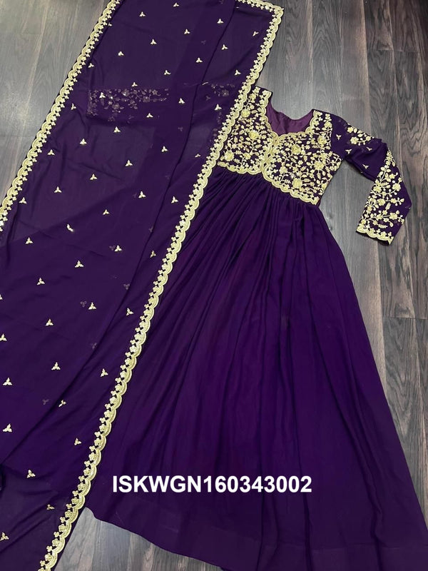 Embroidered Georgette Gown With Dupatta-ISKWGN160343002