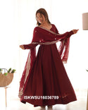 Chanderi Anarkali Kurti With Silk Pant And Embroidered Dupatta-ISKWSU16036789