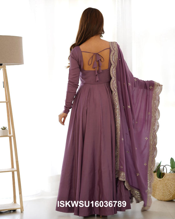 Chanderi Anarkali Kurti With Silk Pant And Embroidered Dupatta-ISKWSU16036789