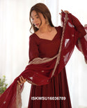 Chanderi Anarkali Kurti With Silk Pant And Embroidered Dupatta-ISKWSU16036789
