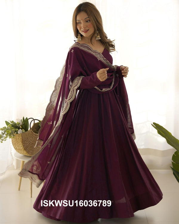 Chanderi Anarkali Kurti With Silk Pant And Embroidered Dupatta-ISKWSU16036789