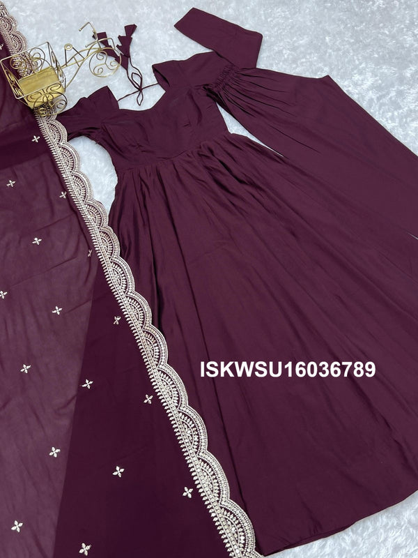 Chanderi Anarkali Kurti With Silk Pant And Embroidered Dupatta-ISKWSU16036789