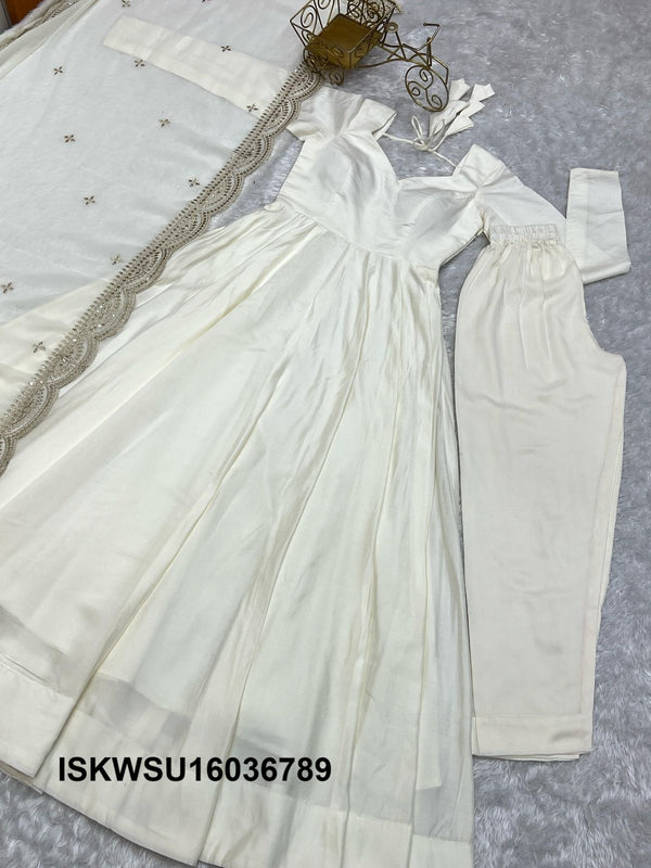 Chanderi Anarkali Kurti With Silk Pant And Embroidered Dupatta-ISKWSU16036789