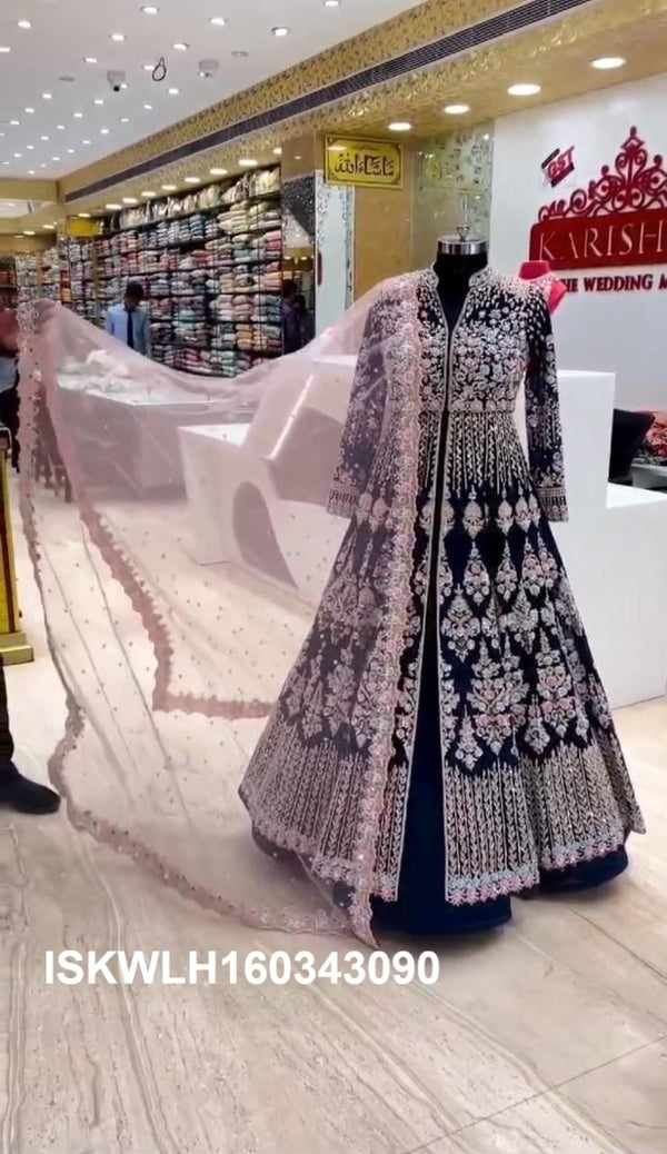 Embroidered Georgette Kurti With Lehenga And Net Dupatta-ISKWLH160343090