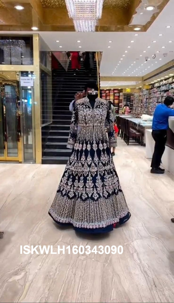 Embroidered Georgette Kurti With Lehenga And Net Dupatta-ISKWLH160343090