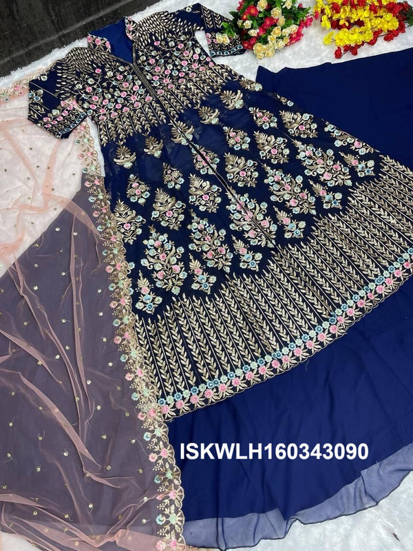 Embroidered Georgette Kurti With Lehenga And Net Dupatta-ISKWLH160343090