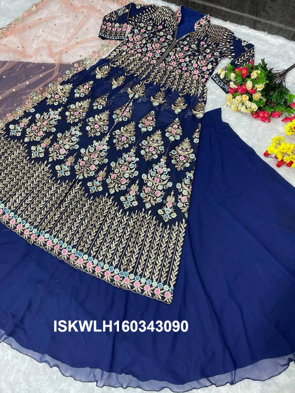 Embroidered Georgette Kurti With Lehenga And Net Dupatta-ISKWLH160343090