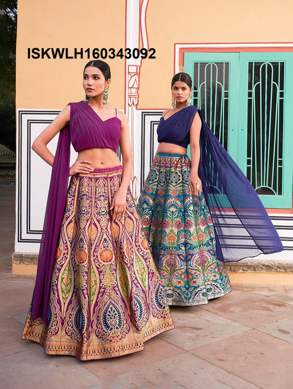 Banarasi Silk Lehenga With Blouse Attached Dupatta-ISKWLH160343092