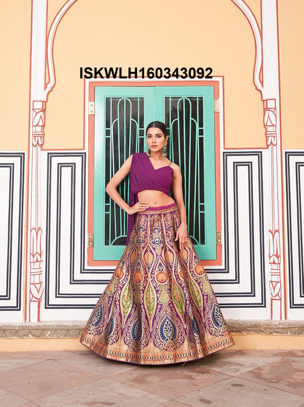 Banarasi Silk Lehenga With Blouse Attached Dupatta-ISKWLH160343092