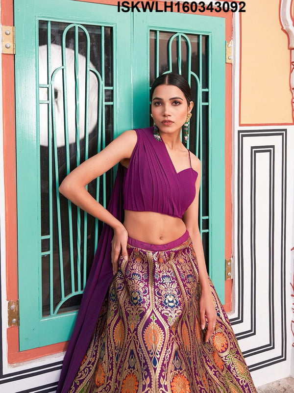 Banarasi Silk Lehenga With Blouse Attached Dupatta-ISKWLH160343092