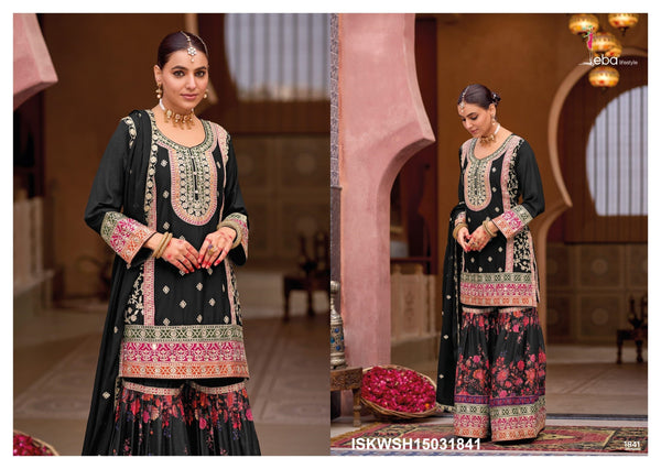 Embroidered Chinon Kurti With Digital Printed Sharara And  Dupatta-ISKWSH15031842/1841