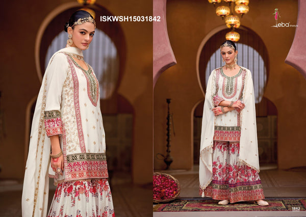 Embroidered Chinon Kurti With Digital Printed Sharara And  Dupatta-ISKWSH15031842/1841