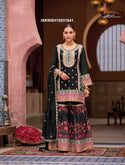 Embroidered Chinon Kurti With Digital Printed Sharara And  Dupatta-ISKWSH15031842/1841