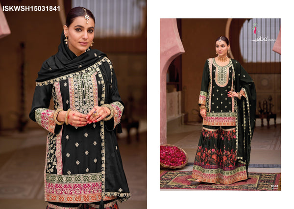 Embroidered Chinon Kurti With Digital Printed Sharara And  Dupatta-ISKWSH15031842/1841