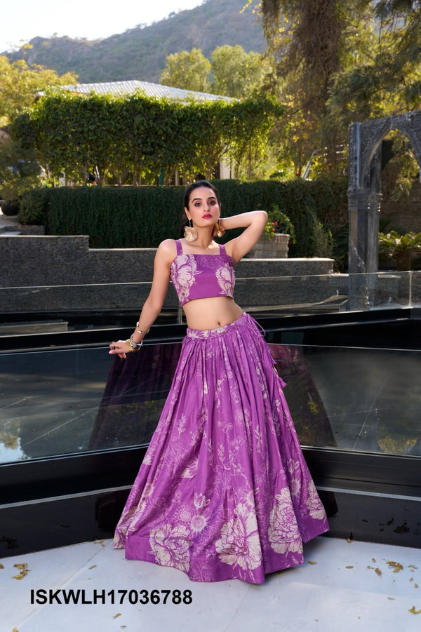 Floral Printed Tussar Silk Lehenga With Blouse And Koti-ISKWLH17036788