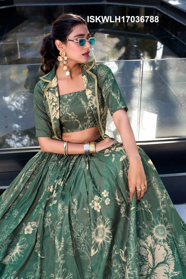 Floral Printed Tussar Silk Lehenga With Blouse And Koti-ISKWLH17036788