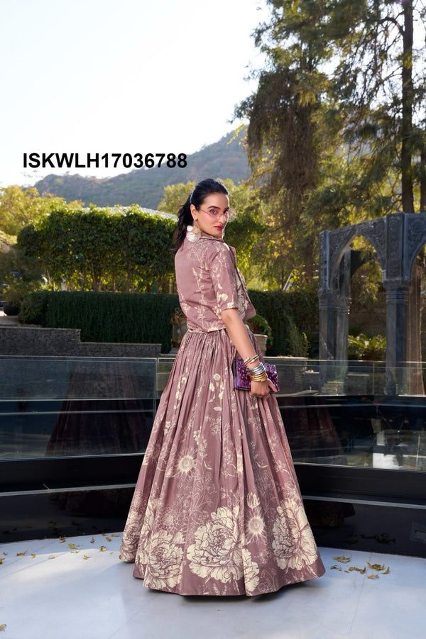 Floral Printed Tussar Silk Lehenga With Blouse And Koti-ISKWLH17036788