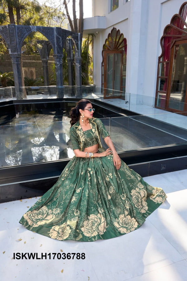 Floral Printed Tussar Silk Lehenga With Blouse And Koti-ISKWLH17036788