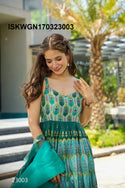 Digital Printed Silk Gown With Organza Silk Dupatta-ISKWGN170323003