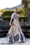 Floral Printed Tussar Silk Lehenga With Blouse And Koti-ISKWLH17036788