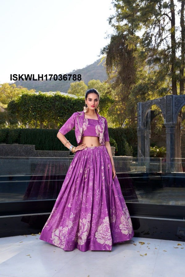 Floral Printed Tussar Silk Lehenga With Blouse And Koti-ISKWLH17036788