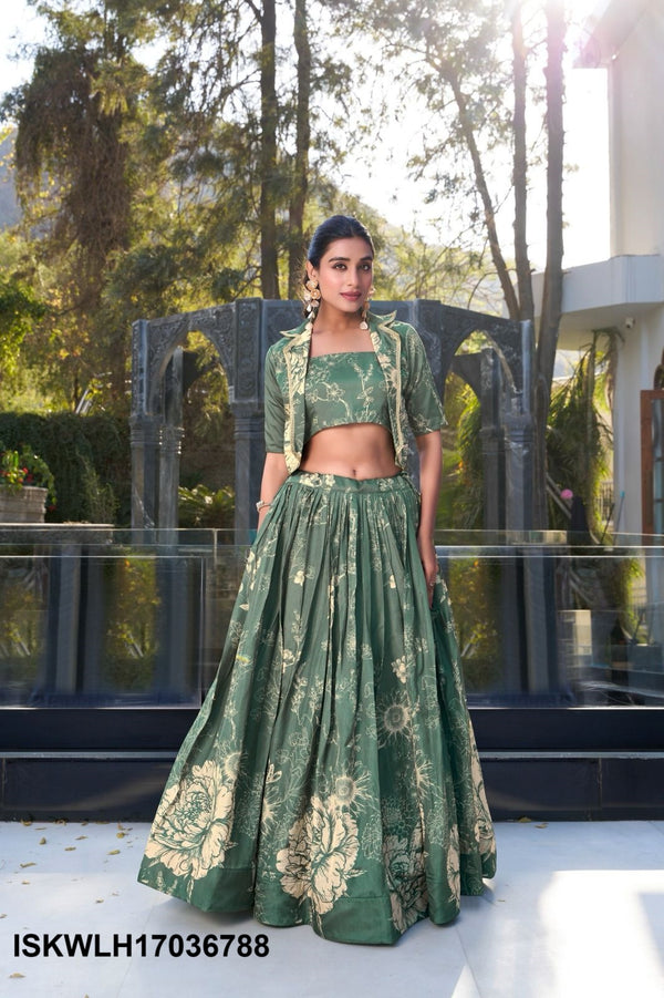 Floral Printed Tussar Silk Lehenga With Blouse And Koti-ISKWLH17036788