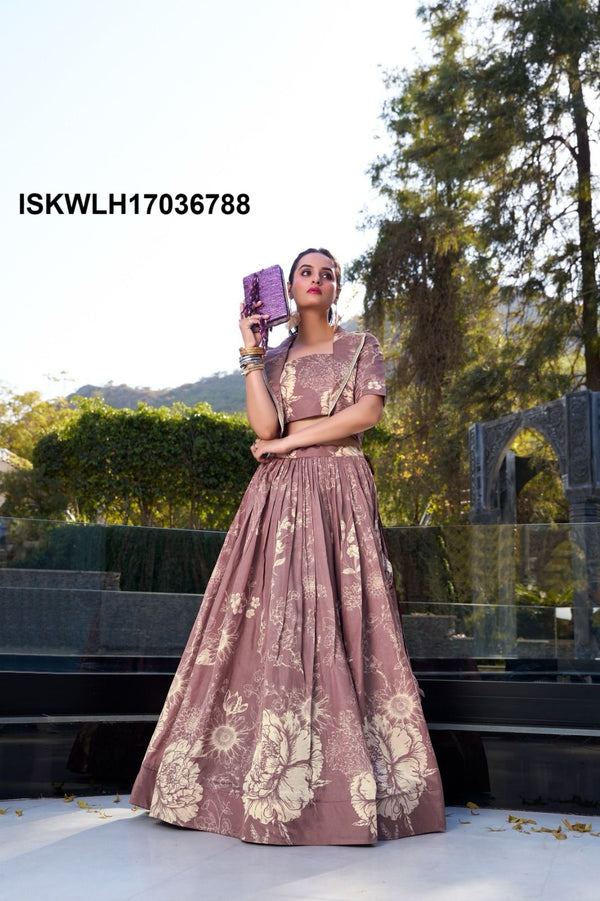 Floral Printed Tussar Silk Lehenga With Blouse And Koti-ISKWLH17036788