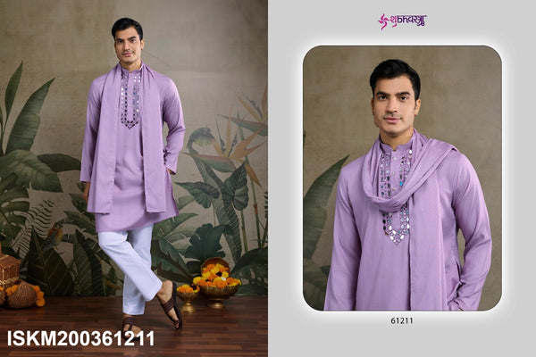 Men's Embroidered Viscose Kurta With Dupatta-ISKM200361211/61212/61213/61214