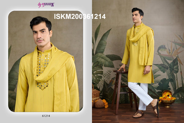 Men's Embroidered Viscose Kurta With Dupatta-ISKM200361211/61212/61213/61214